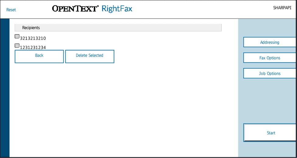 Send your fax from the Sharp MFP to multiple recipients using the RightFax connector.